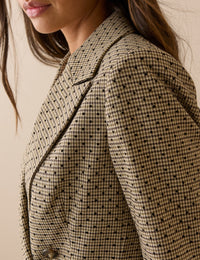 Beige Houndstooth Polka Dot Double Breasted Blazer