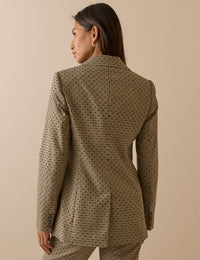 Beige Houndstooth Polka Dot Double Breasted Blazer