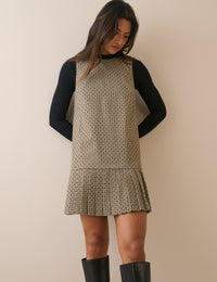 Beige Check Drop Waist Shift Dress