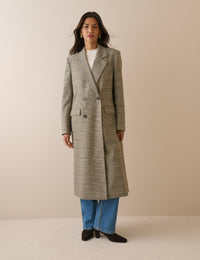 Grey Check Longline Tailored Duster Coat