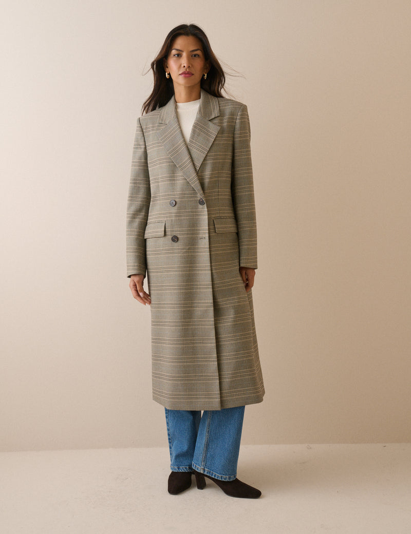 Grey Check Longline Tailored Duster Coat
