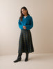 Blue and Green Tartan Pleated Midi Skirt