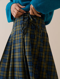 Blue and Green Tartan Pleated Midi Skirt