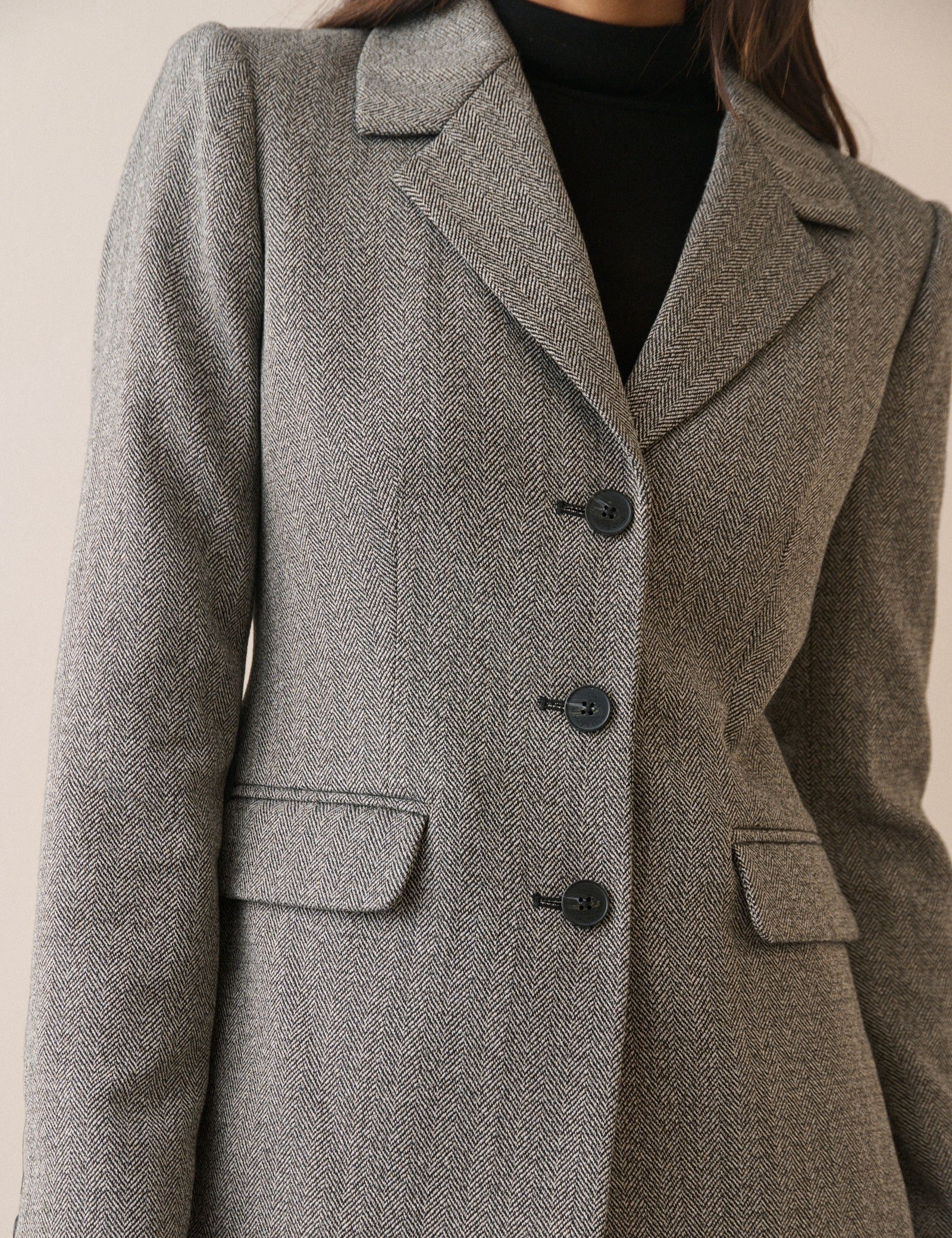 Grey Herringbone Cinched Blazer