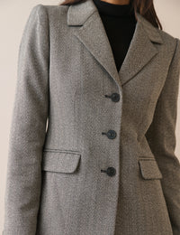Grey Herringbone Cinched Blazer