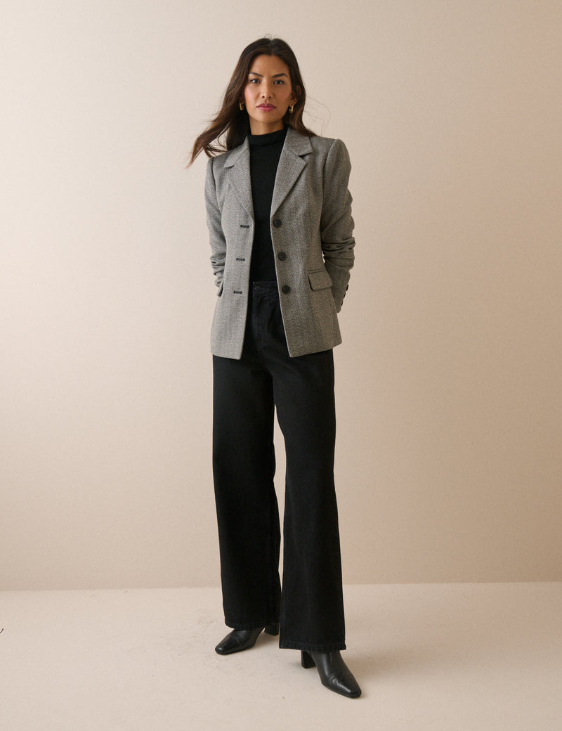 Grey Herringbone Cinched Blazer