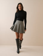 Grey herringbone pleated mini skirt