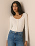 White Scoop Neck Pointelle Cardigan