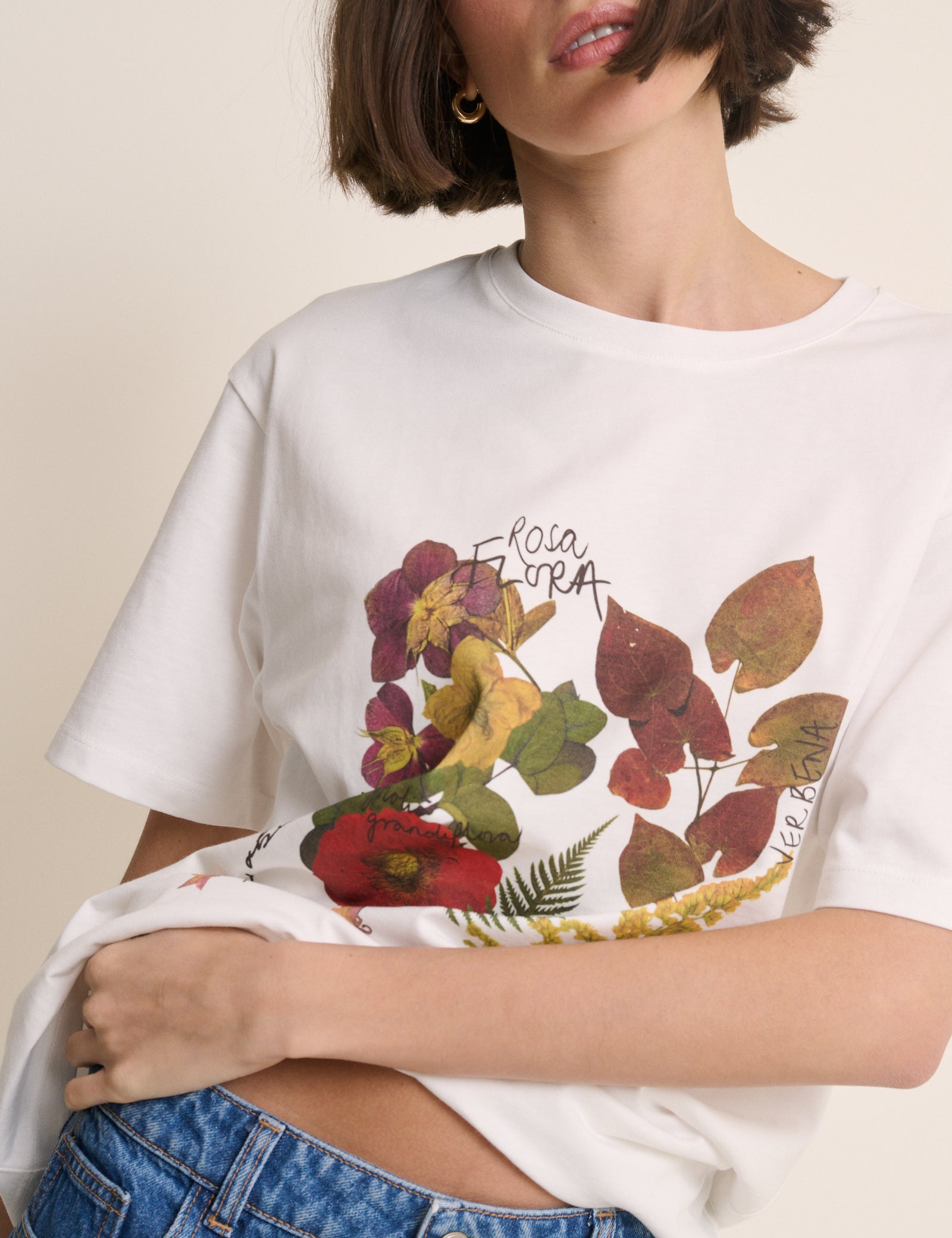White Floral Graphic Oversized T-Shirt