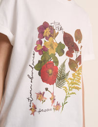White Floral Graphic Oversized T-Shirt