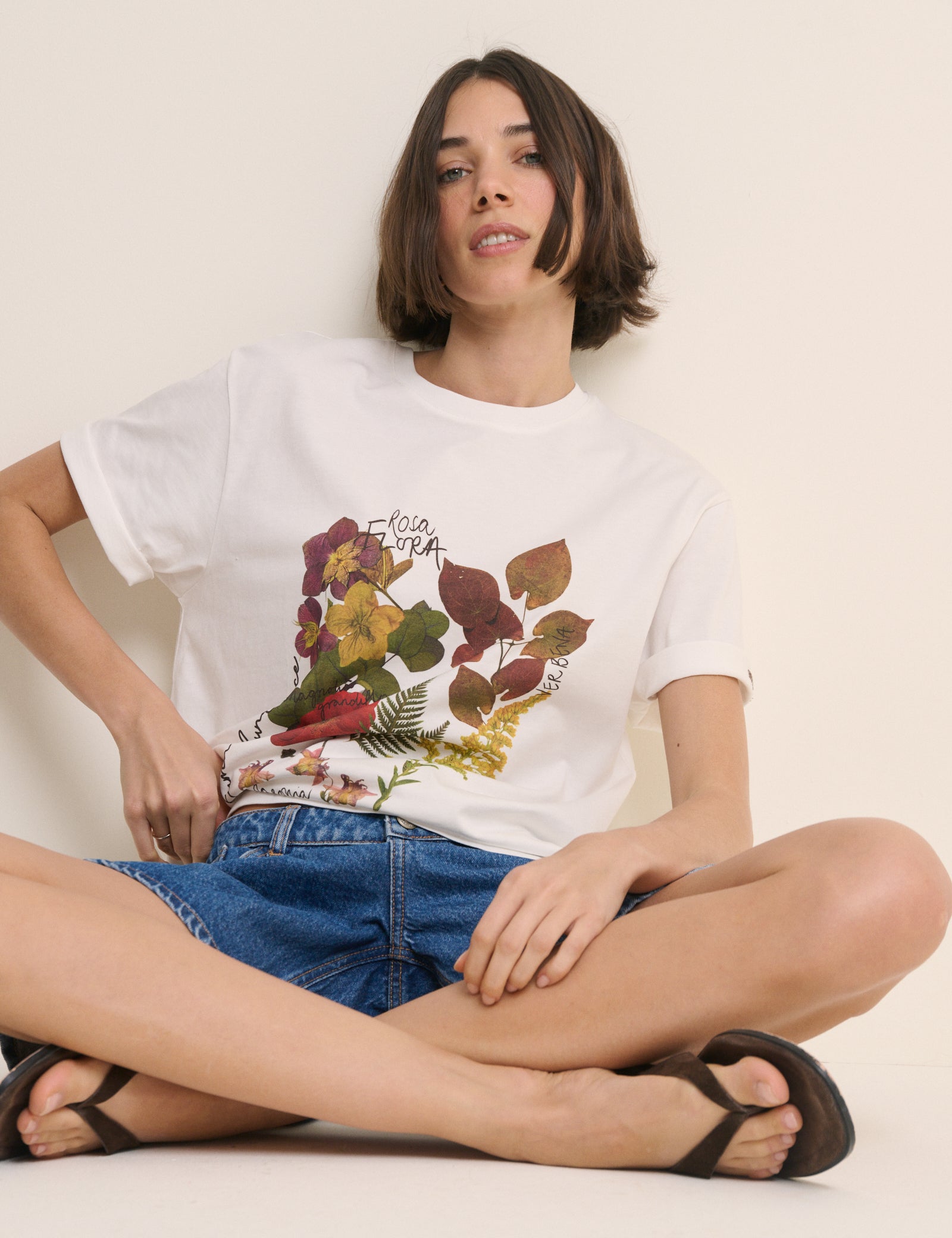 White Floral Graphic Oversized T-Shirt