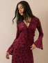 Burgundy Velvet Floral Flute Sleeve Top