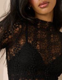 Black Lace High Neck Top