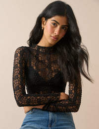 Black Lace High Neck Top