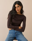 Brown Ruched Long Sleeve Top
