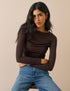 Brown Ruched Long Sleeve Top