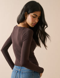 Brown Ruched Long Sleeve Top