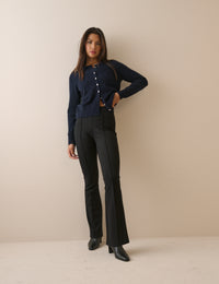 Black Pintuck Ponte Kick Flare Trousers