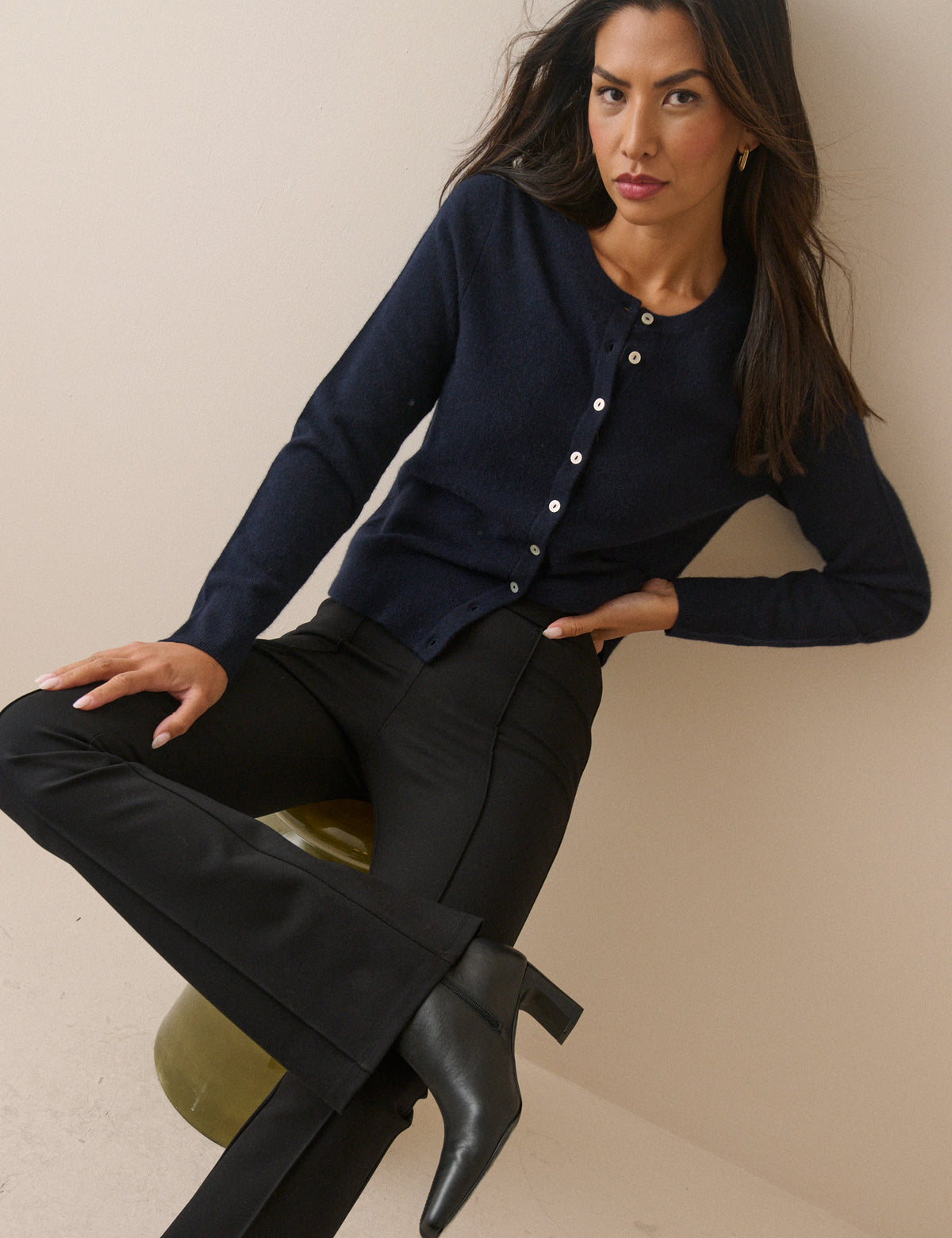 Black Pintuck Ponte Kick Flare Trousers