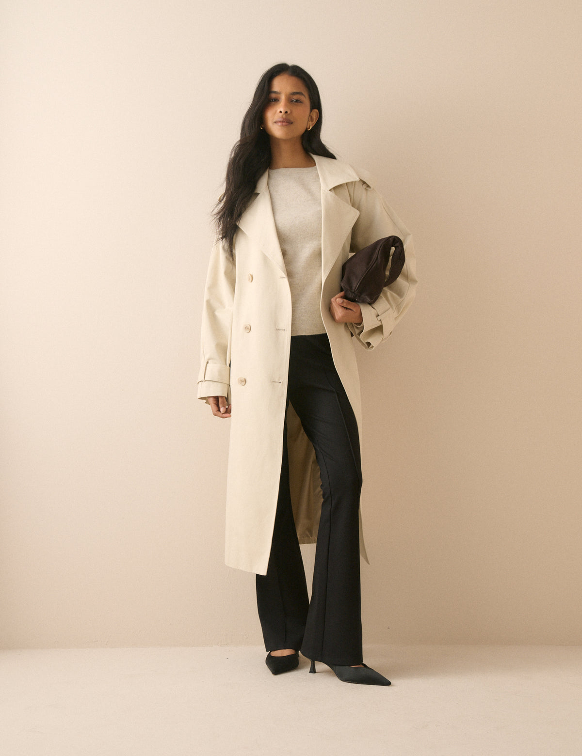 Black Pintuck Ponte Kick Flare Trousers