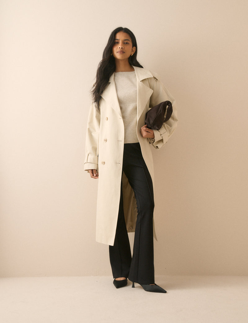 Black Pintuck Ponte Kick Flare Trousers