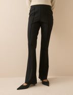 Black Pintuck Ponte Kick Flare Trousers