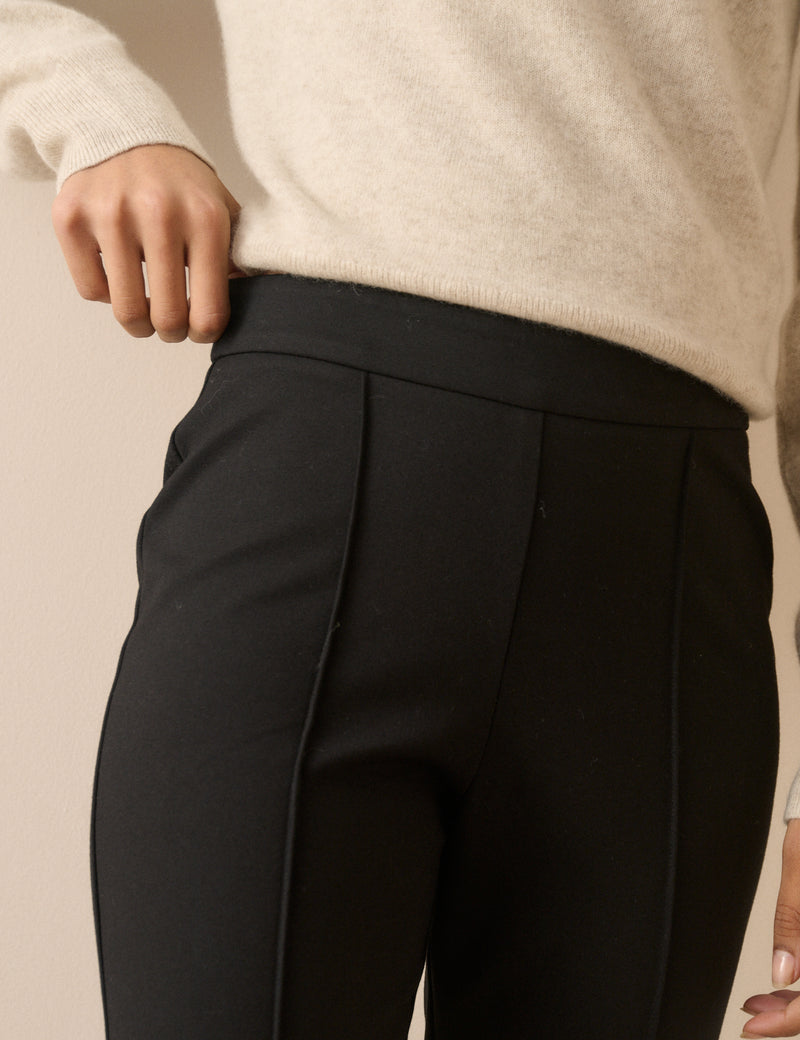 Black Pintuck Ponte Kick Flare Trousers