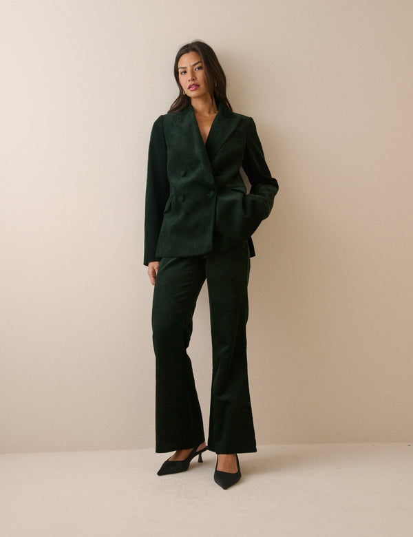 Dark Green Cord Double Breasted Alicia Blazer