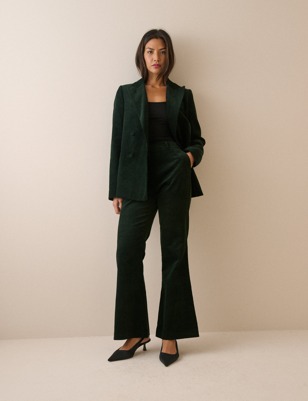 Dark Green Cord Double Breasted Alicia Blazer