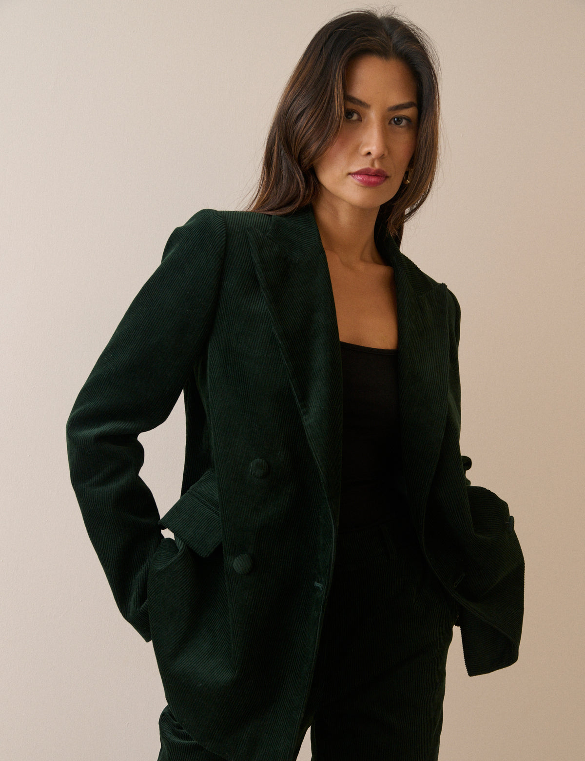 Dark Green Cord Double Breasted Alicia Blazer