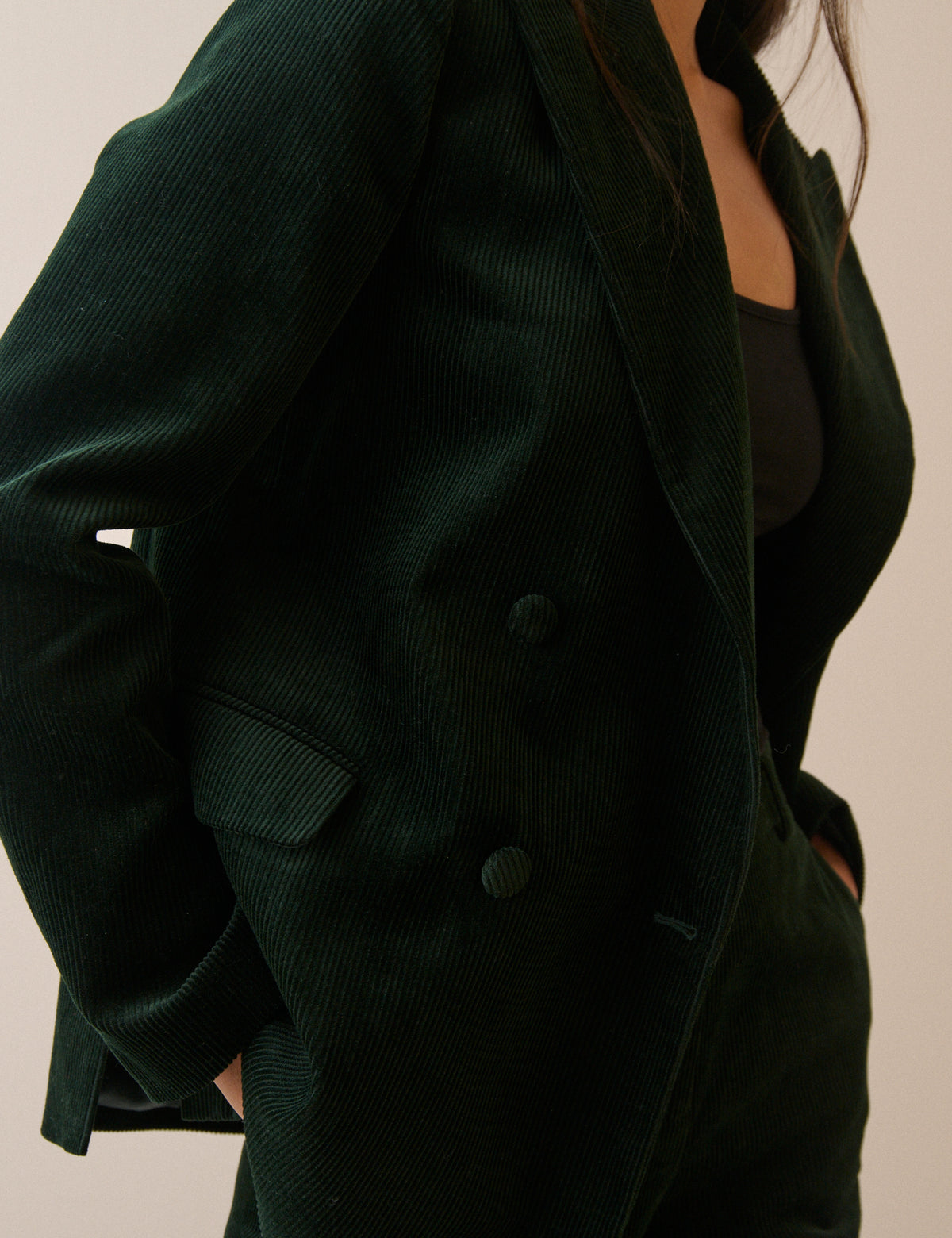 Dark Green Cord Double Breasted Alicia Blazer