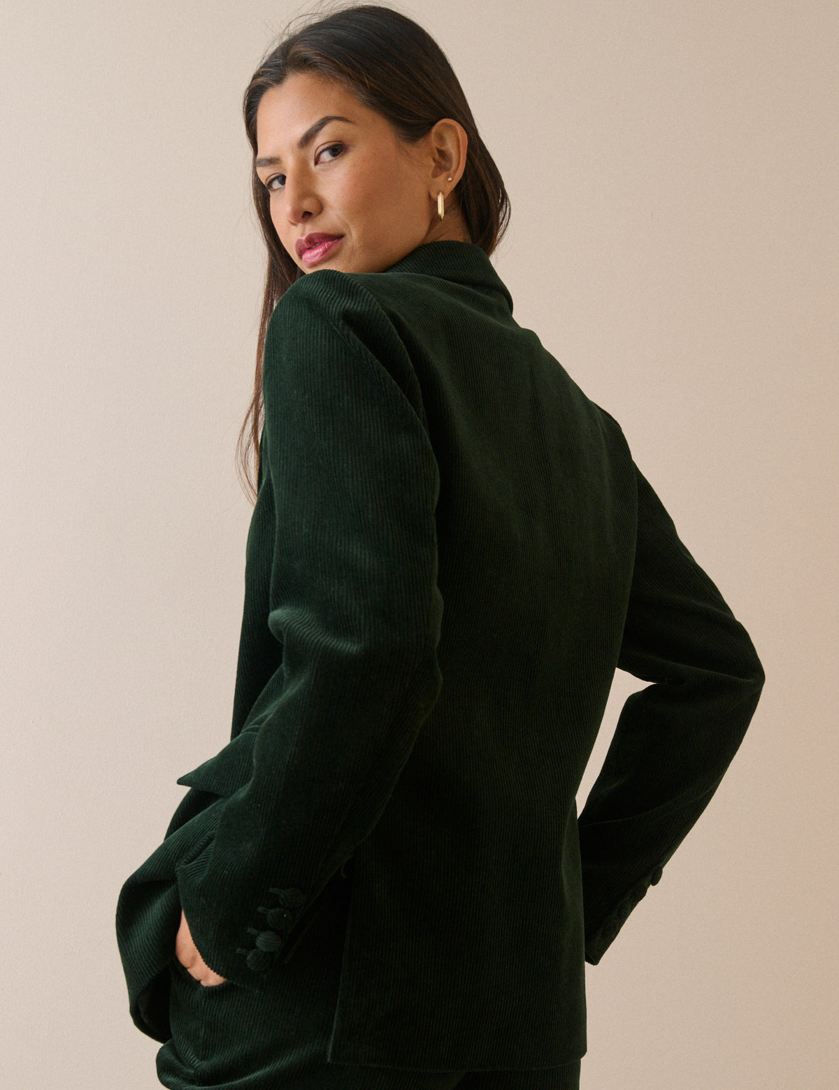 Dark Green Cord Double Breasted Alicia Blazer