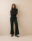 Dark Green Cord Flared Trousers