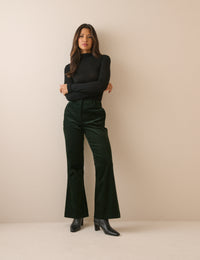 Dark Green Cord Flared Trousers
