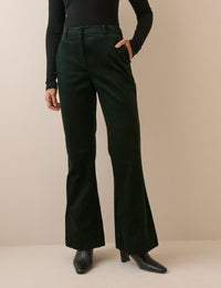 Dark Green Cord Flared Trousers
