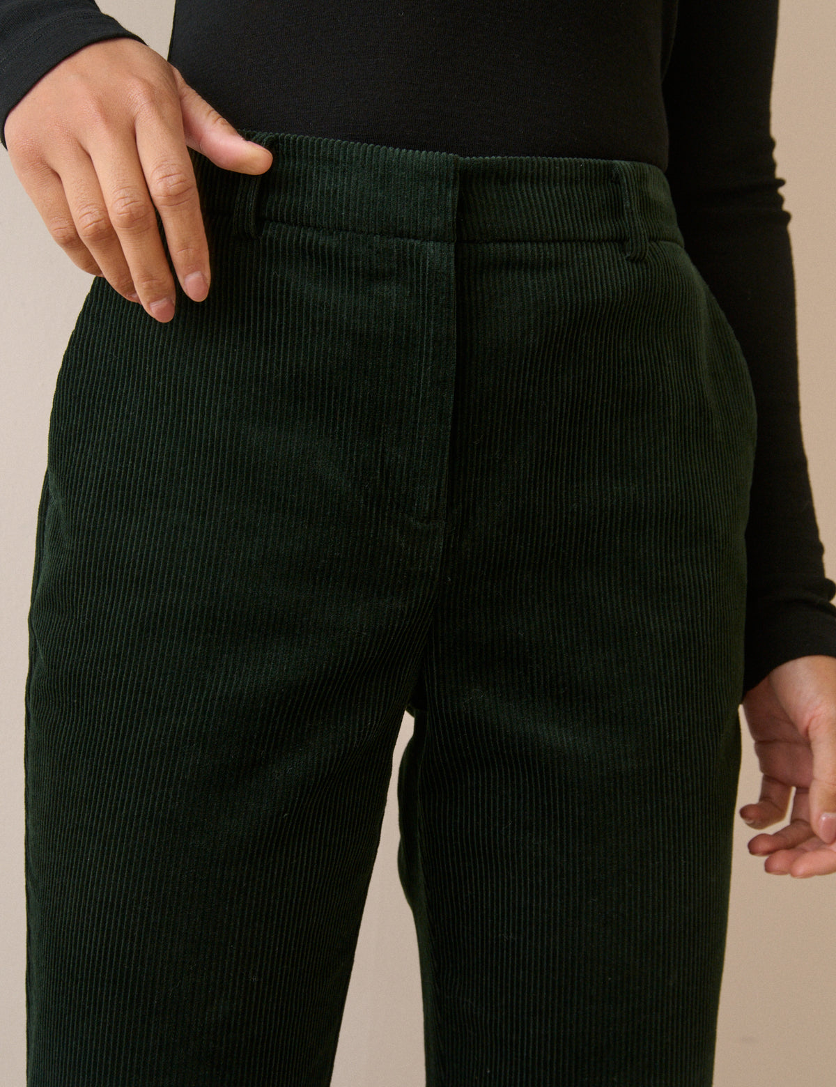 Dark Green Cord Flared Trousers