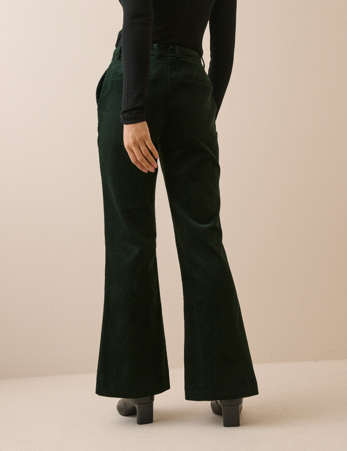 Dark Green Cord Flared Trousers