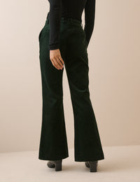 Dark Green Cord Flared Trousers