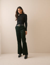 Dark Green Cord Flared Trousers