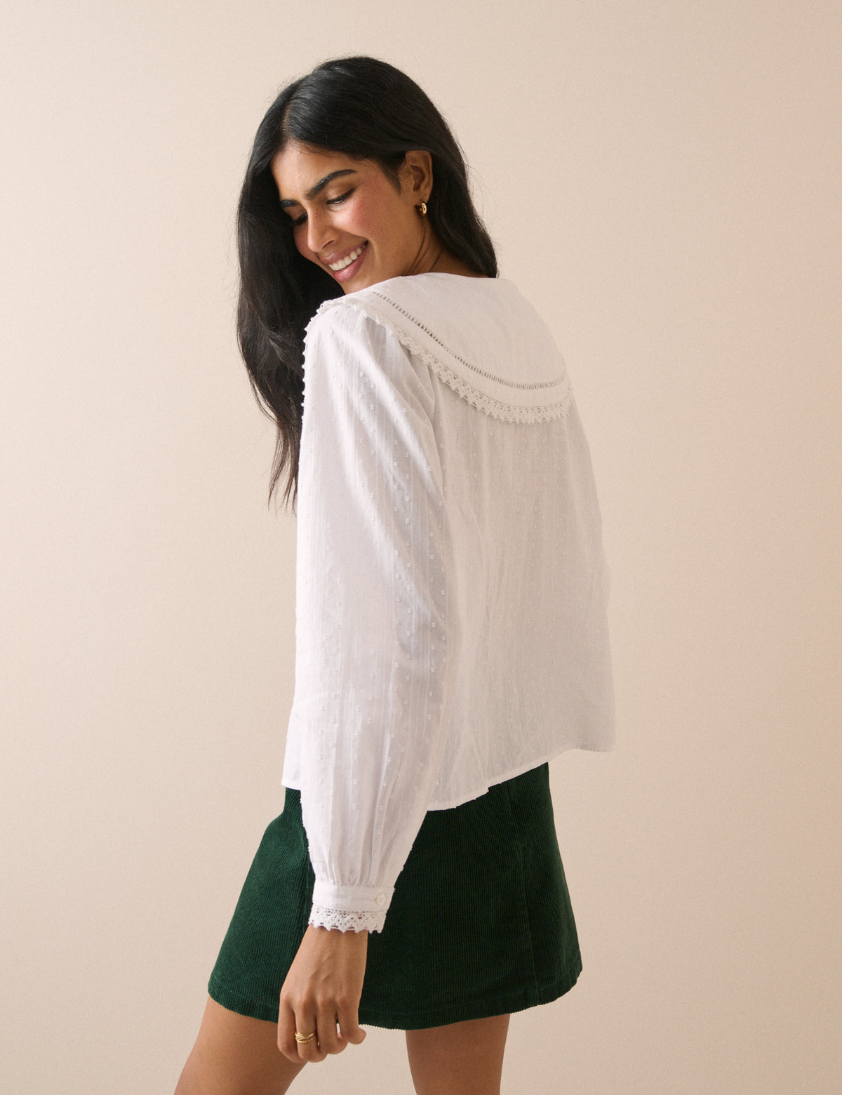White Embroidered Oversized Collar Blouse