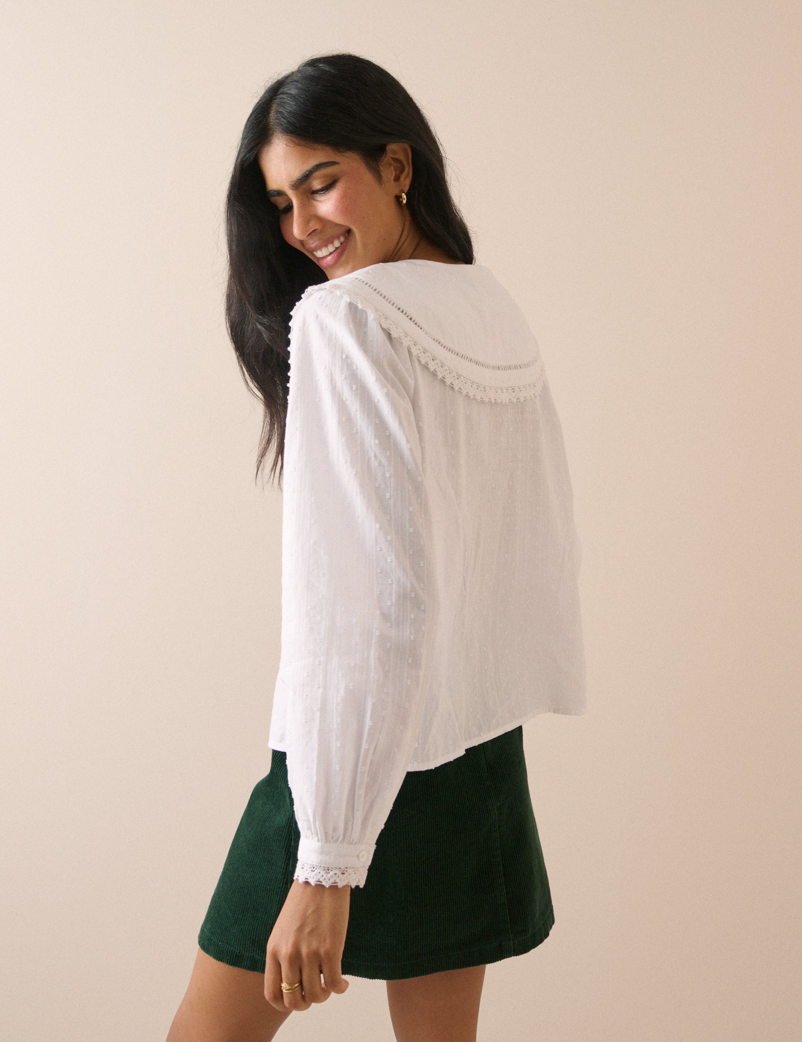 White Embroidered Oversized Collar Blouse