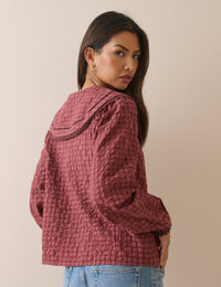 Red Check Oversized Collar Blouse