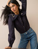 Navy Floral Embroidered Oversized Collar Blouse