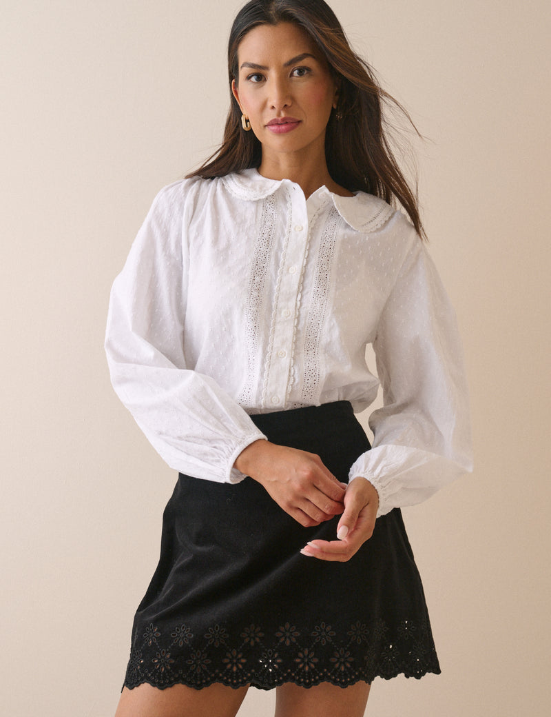Black Scallop Hem Cord Skirt