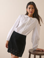 Black Scallop Hem Cord Skirt