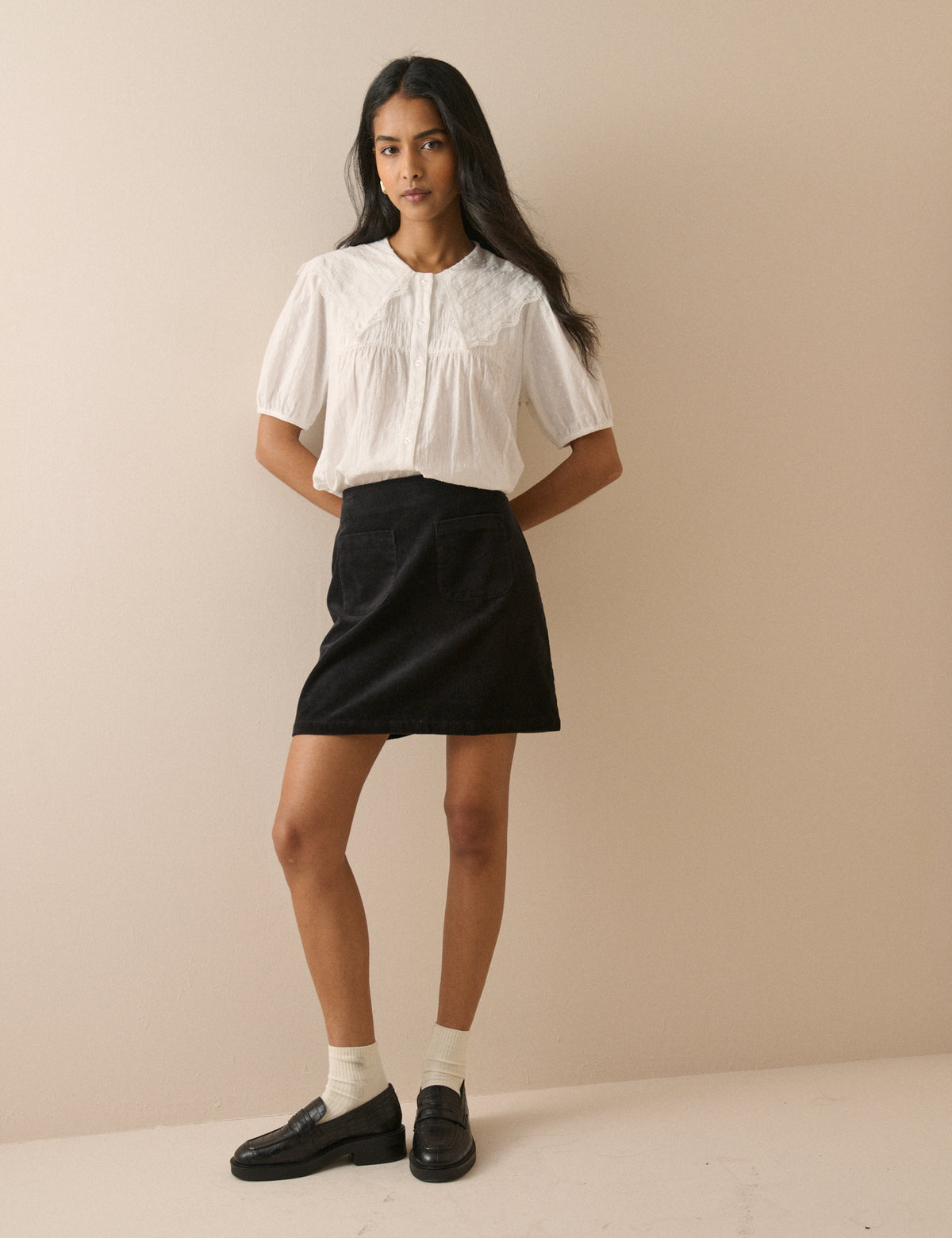 Black Cord Patch Pocket Mini Skirt