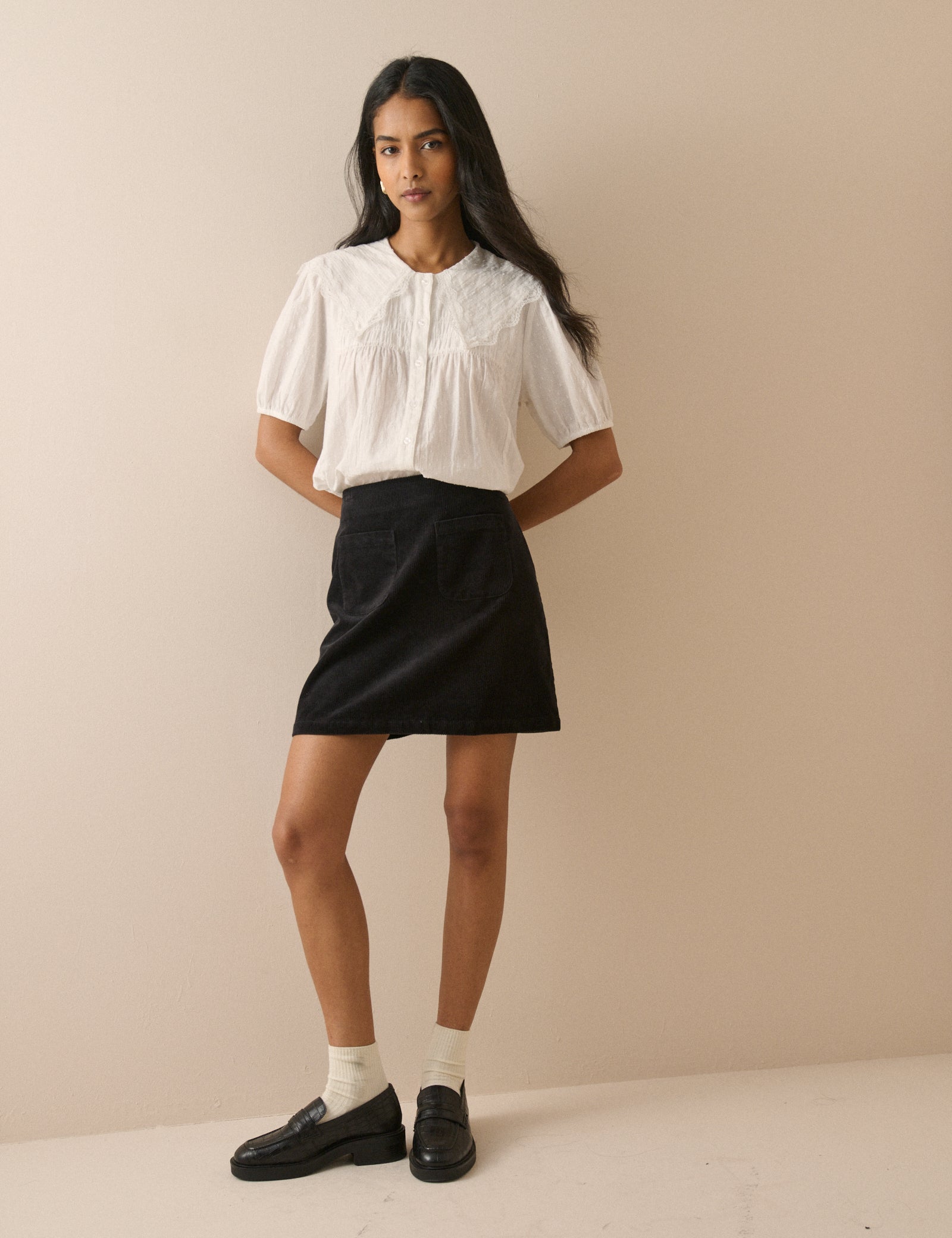 Black Cord Patch Pocket Mini Skirt