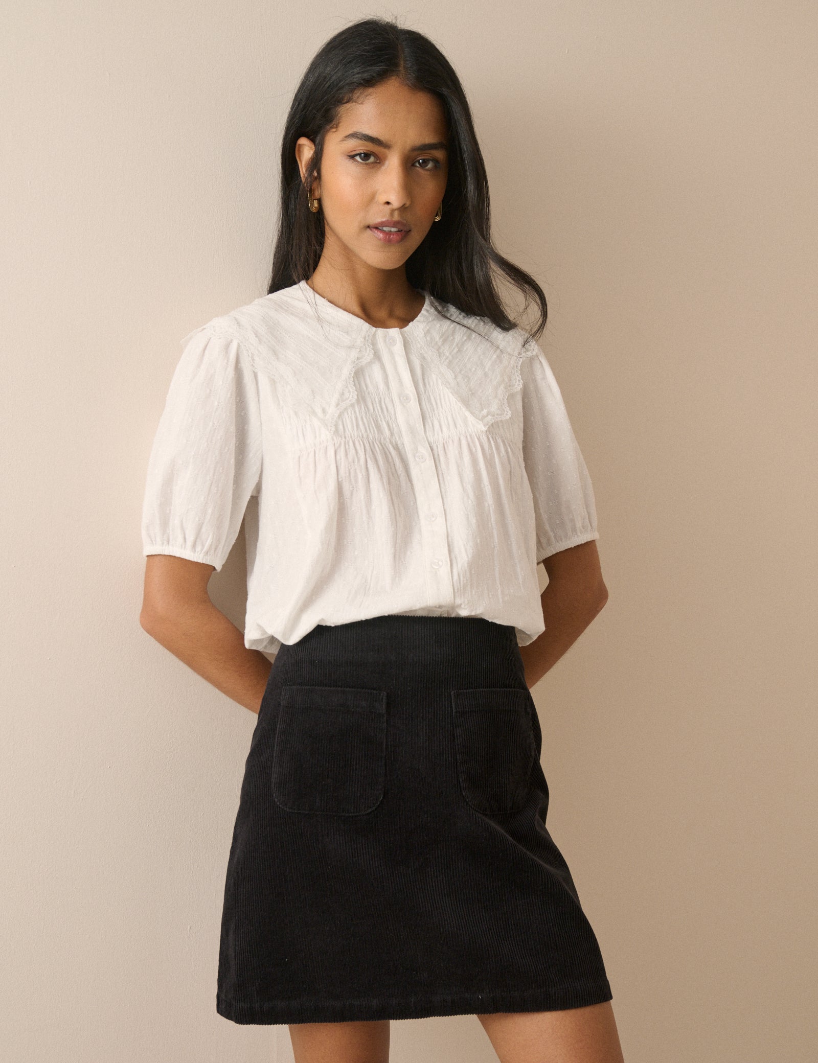 Black Cord Patch Pocket Mini Skirt