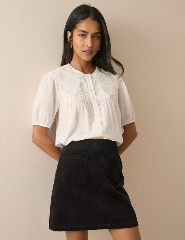 Black Cord Patch Pocket Mini Skirt