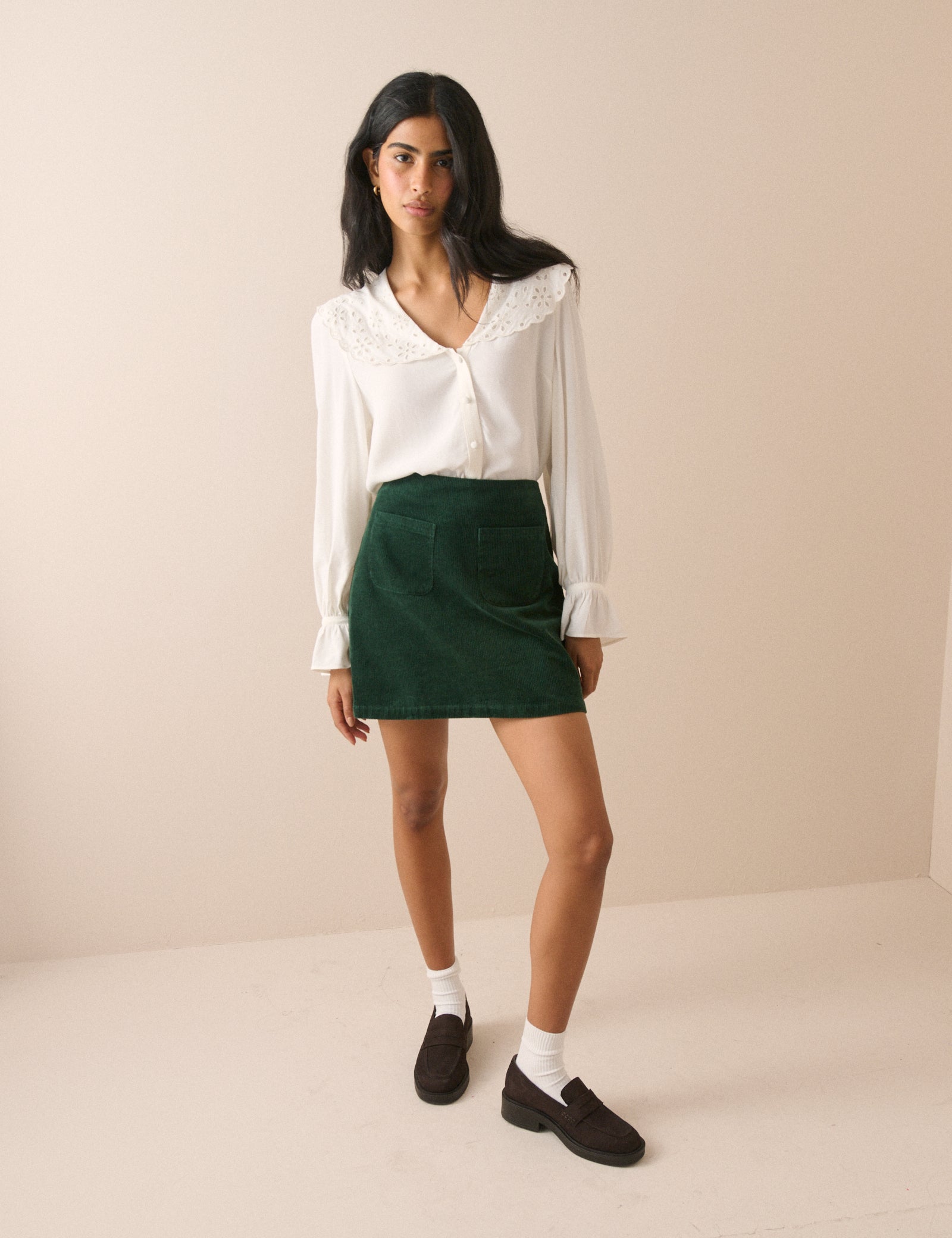 Forest Green Cord Patch Pocket Mini Skirt